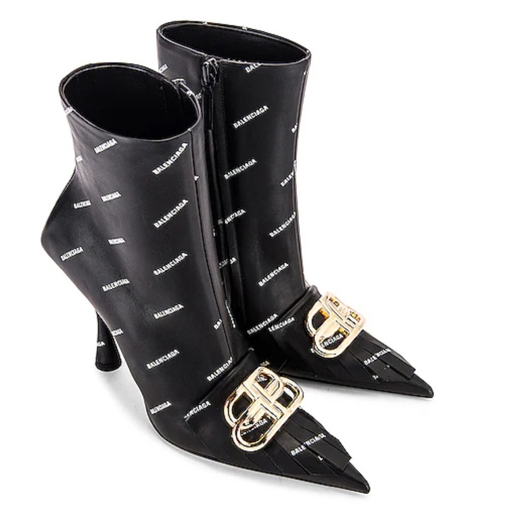 Balenciaga Fringe Knife BB Logo Black Leather Bootie Size 37 - Picture 2 of 16